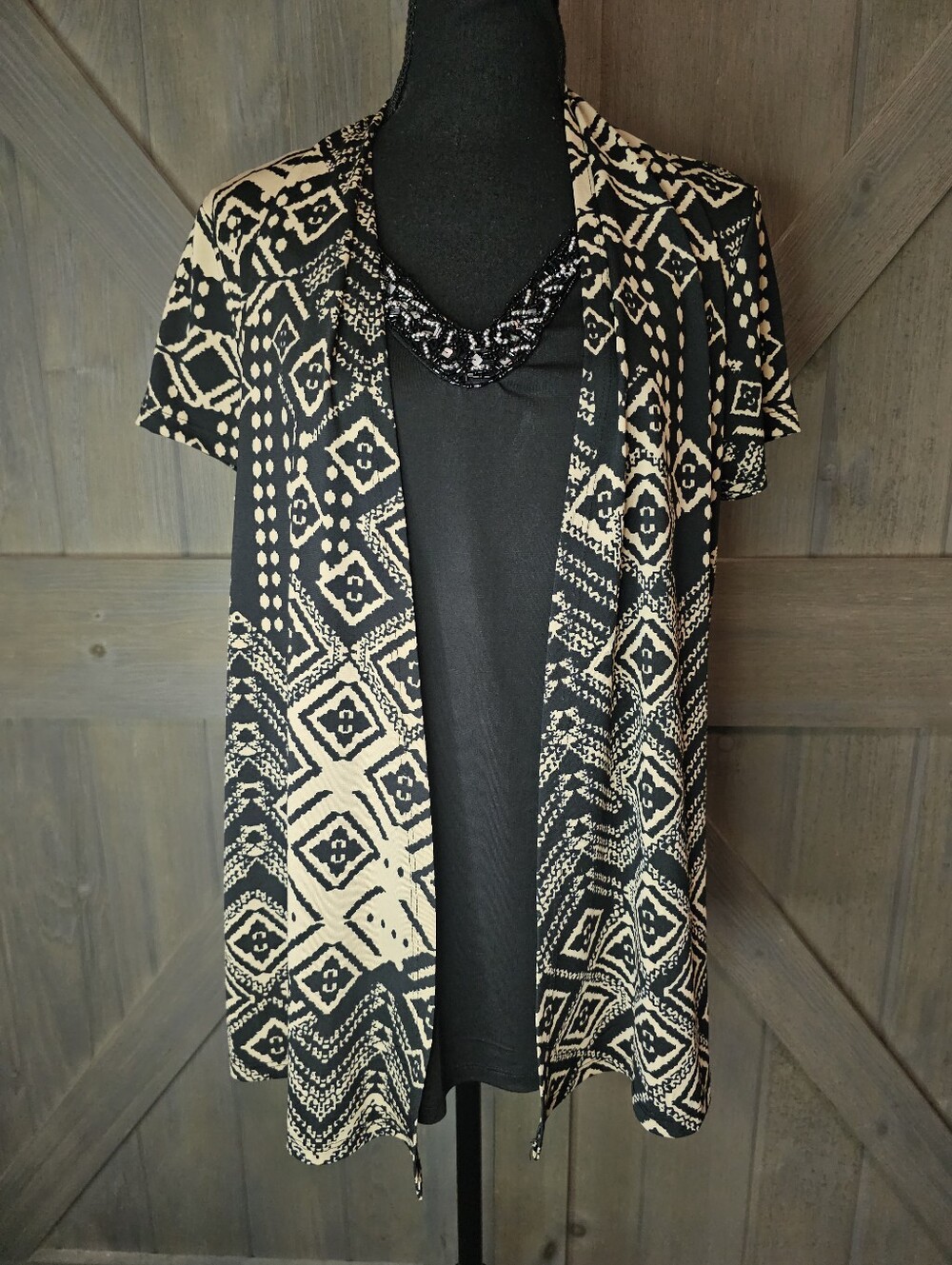 Lavish Geometric Beaded Blouse sz Large